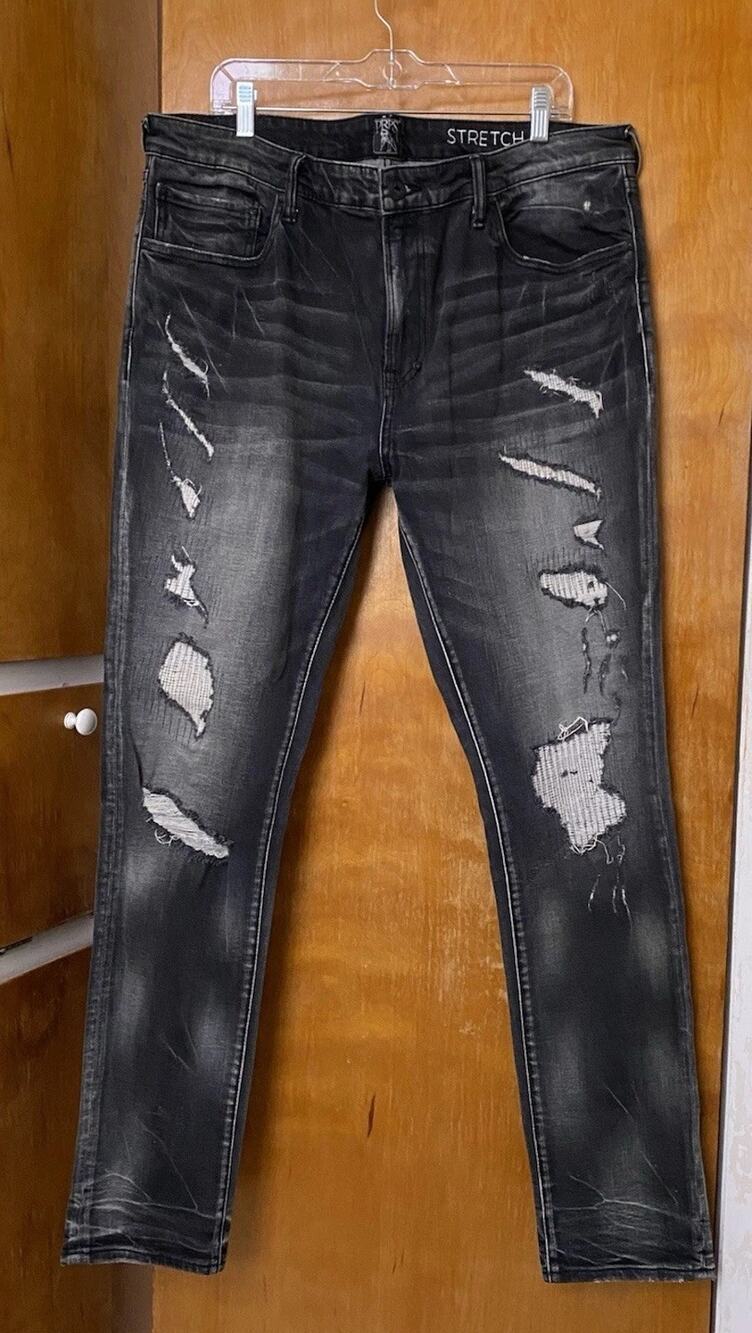 PRPS Cayenne Super Skinny-Fit BLACK Stretch Jeans Sz 40 Long Distressed E98P56Y